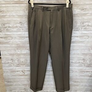 Lauren Ralph Lauren Mens 36x30 Dress Pants Green Pleated Front Cuffed Tailored